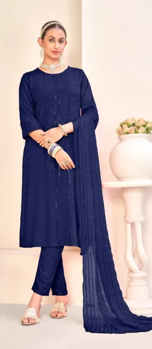 Alluring Blue Color Viscose Rayon Salwar Suits With Dupatta Set