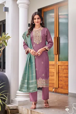 Alluring Purple Color Roman Silk Embroidery work Salwar Suits For Women