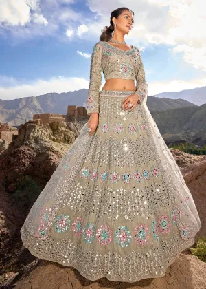 Beige Embroidered Pure Organza Designer Bridal Lehenga Choli