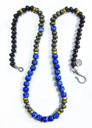 Black Onyx, Lapiz Lazuli and Pyrite "Midnight in Death Valley" Surf Necklace