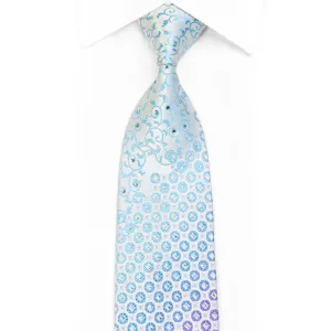 Blue Purple Acanthus Scrolls & Geometric On Pale Blue Rhinestone Necktie