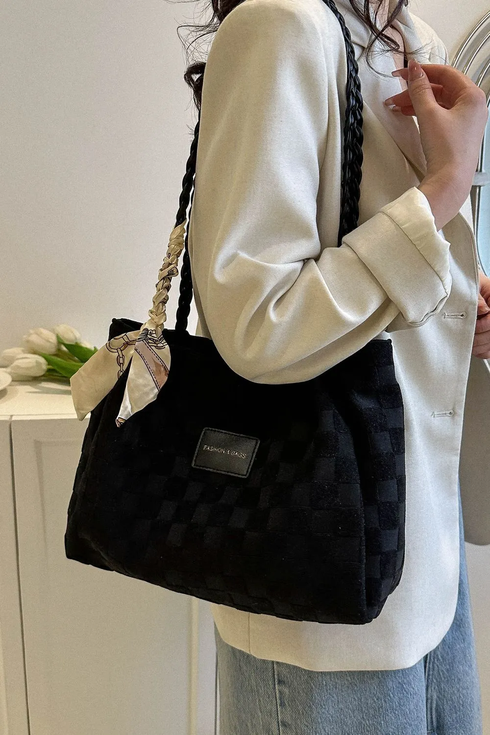 Braided Strap Polyester Tote Bag