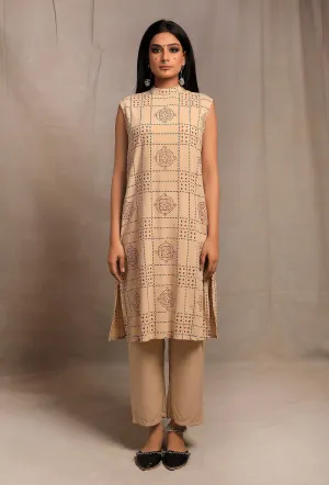 Ecru Hand Block Printed Sleeveless Kurta