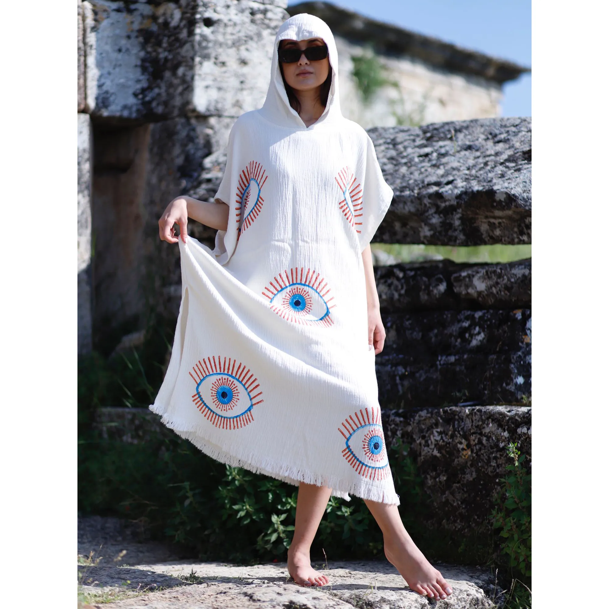 Evil Eye Turkish Towel Surf Poncho, Beach Poncho, Changing Poncho