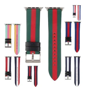 Fashion color stripes Leather Wrist Strap for iWatch Apple Watch Band  Series Strap WatchBand