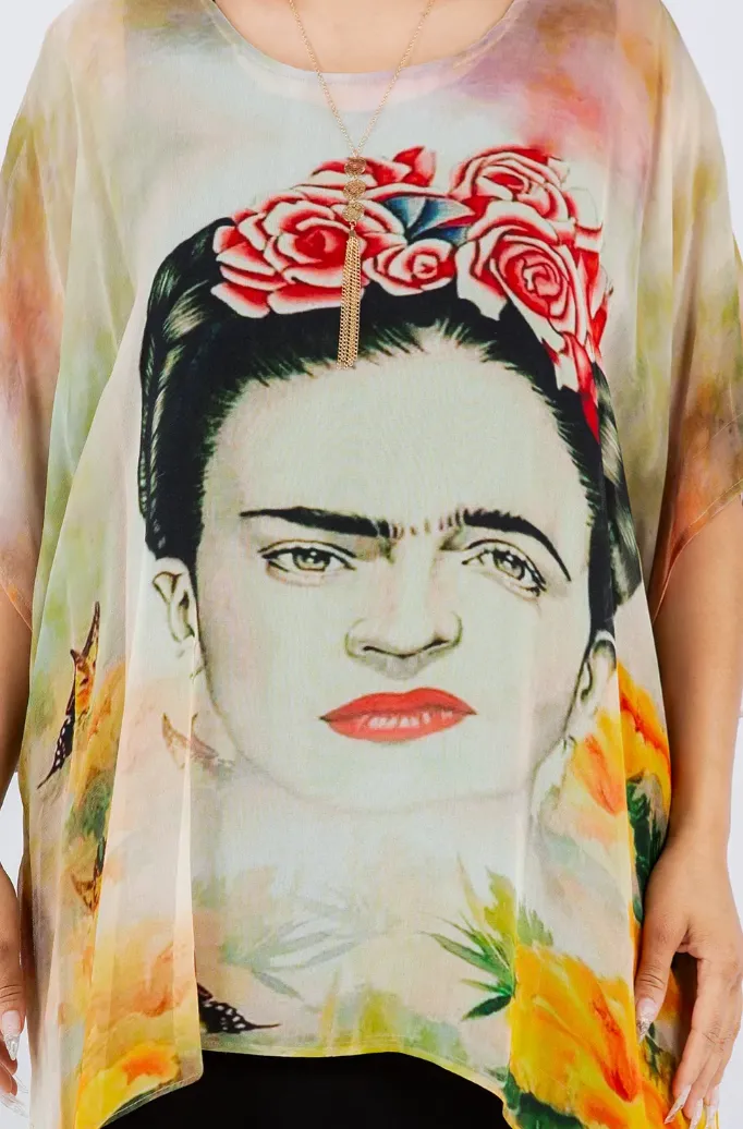 Frida Kahlo Our Artists Icon Oversize Tunic Top Lagenlook Boho Hippie Chic SML-6X 