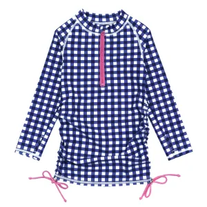 Girls Long Sleeve Swim Dress Cover Up | "Navy Gingham"