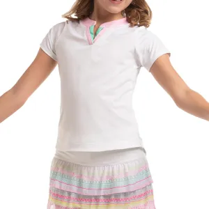 Girl's Tee Box Short Sleeve Tennis Top White and Pink