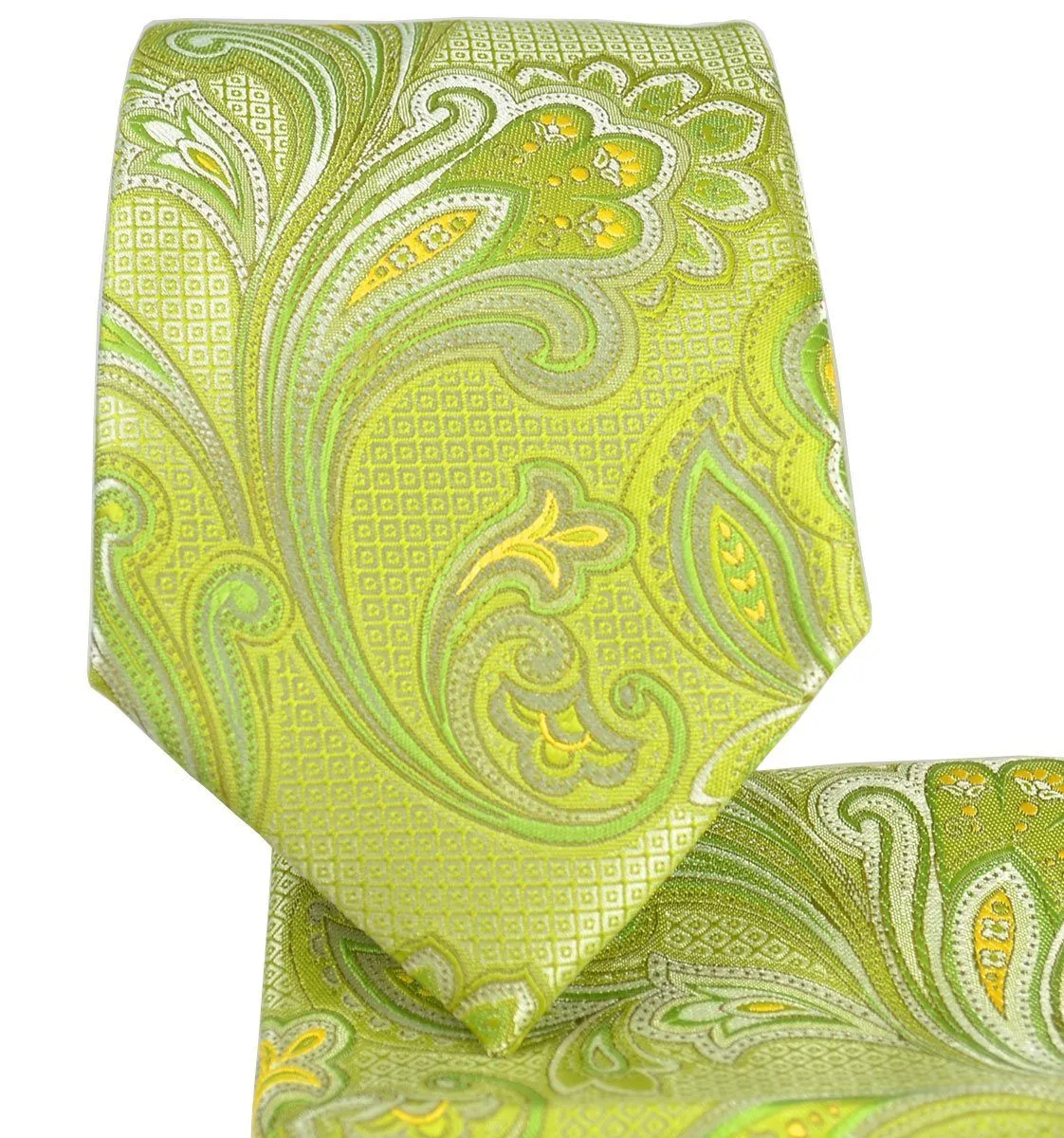 Green Paisley Necktie and Pocket Square