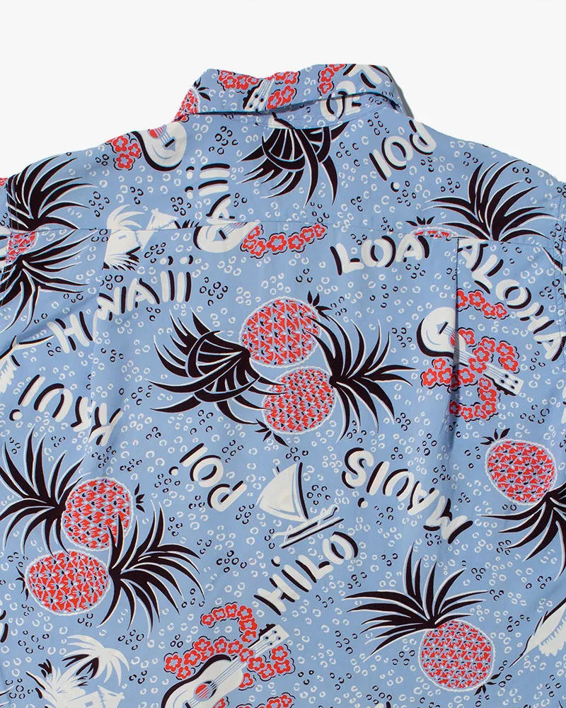 Japanese Repro Shirt, Aloha Short Sleeve, Sun Surf Brand, Blue and Red Pineapples - S