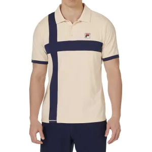 Men`s Heritage Pin Stripe Tennis Polo Ecru and Fila Navy