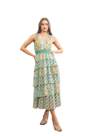 Miss Me Women's Floral Tiered Green Dress