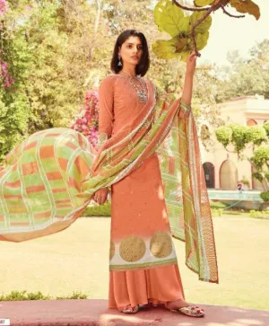 Pakistani Lawn Cotton Orange Unstitched Suit Dress Material for Women