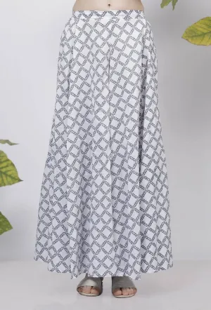 Powder Blue Criss Cross Hand-Block Printed Cotton Flared Palazzo