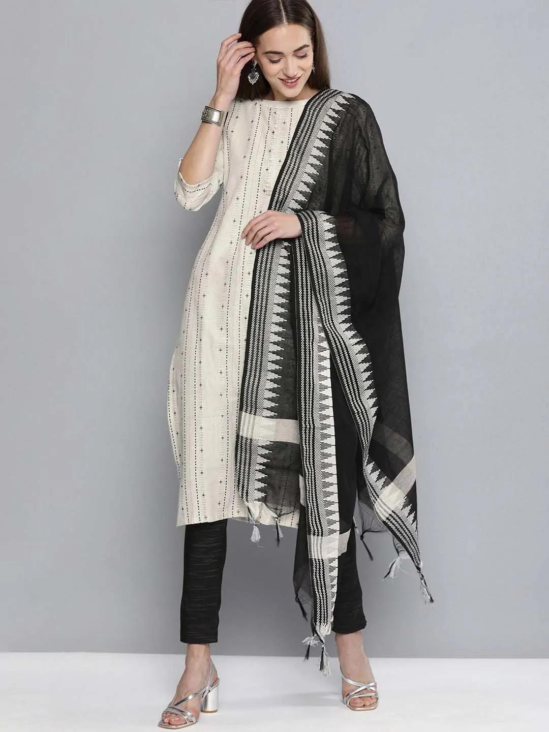 Pure Cotton Handloom Unstitched Black Ethnic Salwar Suit Material