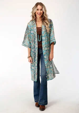 Roper Womens Snake Print Green 100% Polyester Kimono