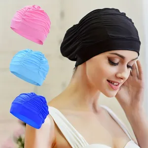 Ruched Solid Color Swim Cap Stylish  Stretchy for Women