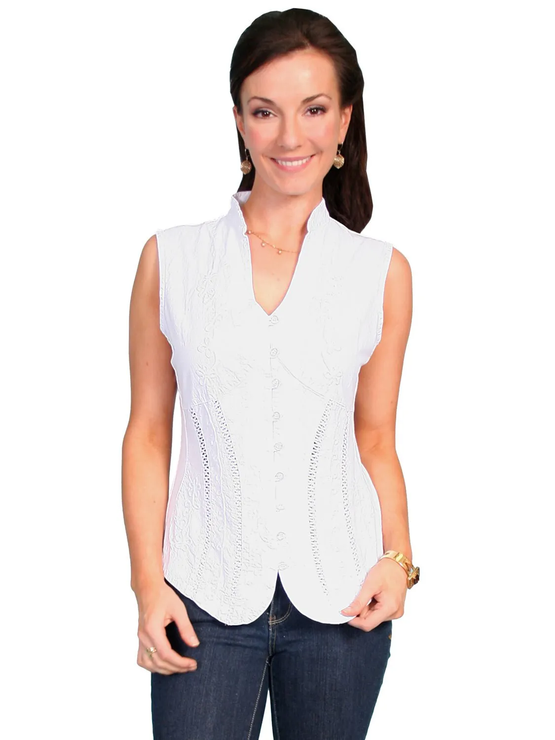 Scully Cantina Womens White 100% Cotton Sleeveless Soutache Blouse