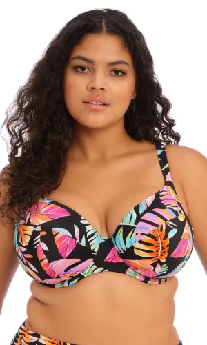 Tropical Falls Black UW Plunge Bikini Top