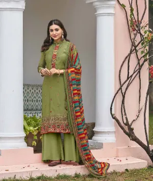 Viscose Silk Party Wear Green Unstitched Suits Dress Material