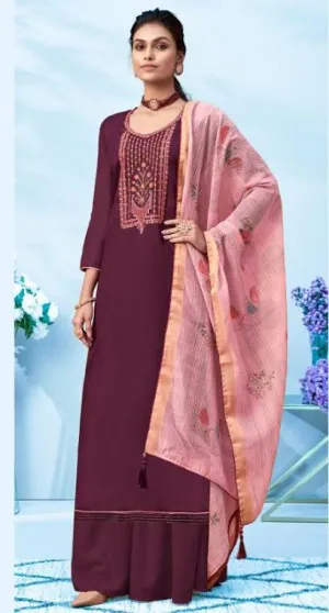 Women's Dark Pink Cotton Karachi Suit Dress Material